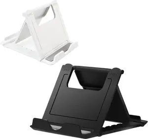 2 Pack Portable Cell Phone Stand Holder for Desk Foldable Pocket-Sized Mount Universal Adjustable Desktop Mobile Phone Kickstand Compatible with iPhone iPads Kindle Android Black & White