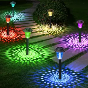 10-Pack Solar Pathway Lights,  Bright 7 Color Changing/Warm White Solar Lights Outdoor Waterproof Solar Garden Lights, Outdoor Lights Solar Powered Landscape Path Lights for Yard, Walkway, Lawn