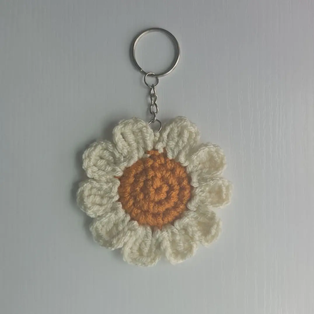 Daisy Flower Crochet Key Bag or Backpack Accessory Lightweight Durable Sturdy Keyring for Keys Bags Backpack - Handmade