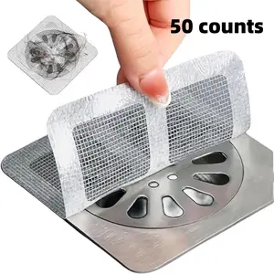 50 Disposable Shower Drain Hair Catcher Stickers, Easy-To-Use Bathroom and Bathtub Plastic Mesh Filter Cover, Efficient Anti Clogging Drainage Hair and Debris Blocker