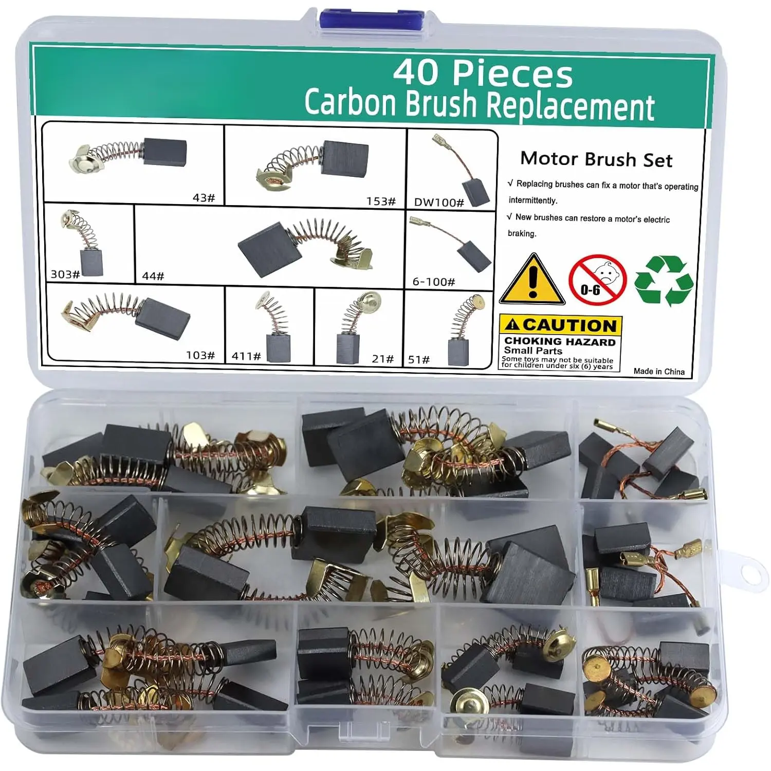Electric  Carbon Brushes Set - 40 Pack Replacement Repair Kit with 10 Sizes, Suitable for Repair Power Tools Part