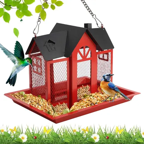 Bird Feeders House for Outdoors Hanging, Weatherproof Metal Bird Feeder House, Capacity Metal Wild Bird Feeder Squirrel Proof for Garden Yard Outside, Cardinal Birdfeeder Birdhouses Gift for Bird Lovers, Solar Outdoor Lights, Cardinals, Wild Birds,sohochi