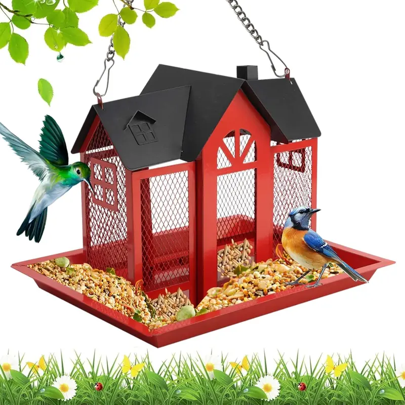 Bird Feeders House for Outdoors Hanging, Weatherproof Metal Bird Feeder House, Capacity Metal Wild Bird Feeder Squirrel Proof for Garden Yard Outside, Cardinal Birdfeeder Birdhouses Gift for Bird Lovers, Solar Outdoor Lights, Cardinals, Wild Birds,sohochi
