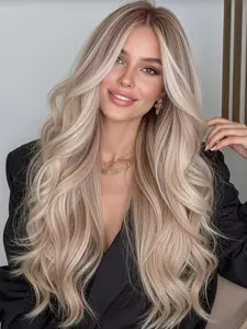 28inch Platinum Fashion Wig, Wavy Synthetic Hairpiece, High-Quality Cosplay and Party Wear, Versatile Style for All Face Shapes, Beautiful and Charming Look, Synthetic Material Wigs