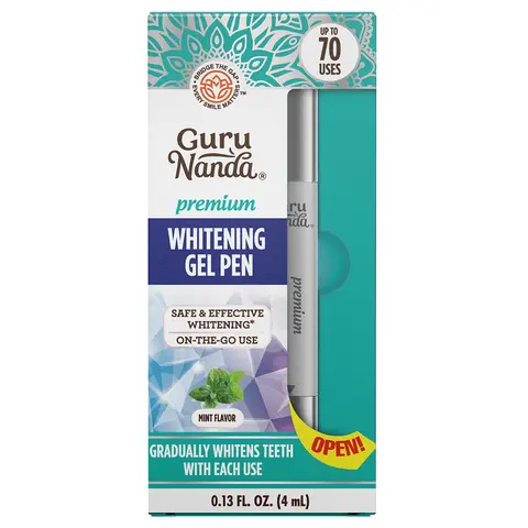 GuruNanda Whitening Gel Pen for Brighter Smiles, Mint Flavor, Travel-Friendly,  Vegan, Gluten Free, Sugar Free, Up to 70 Uses