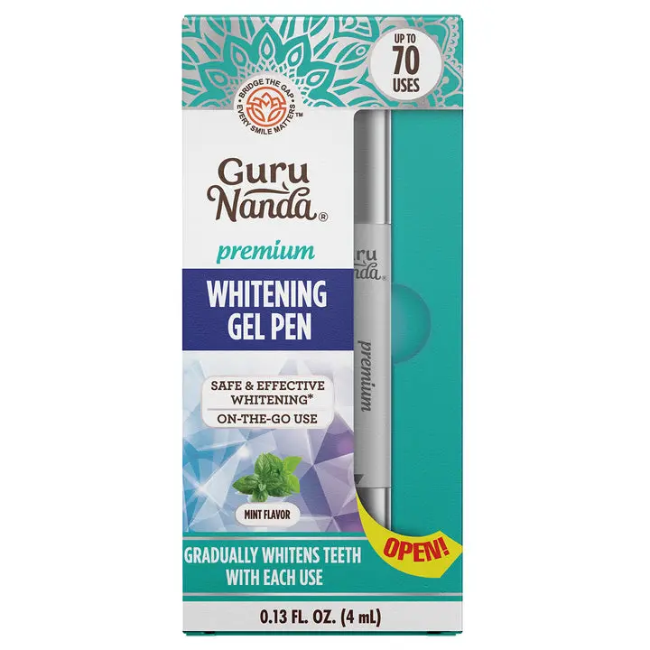 GuruNanda Whitening Gel Pen for Brighter Smiles, Mint Flavor, Travel-Friendly, Vegan, Gluten Free, Sugar Free, Up to 70 Uses