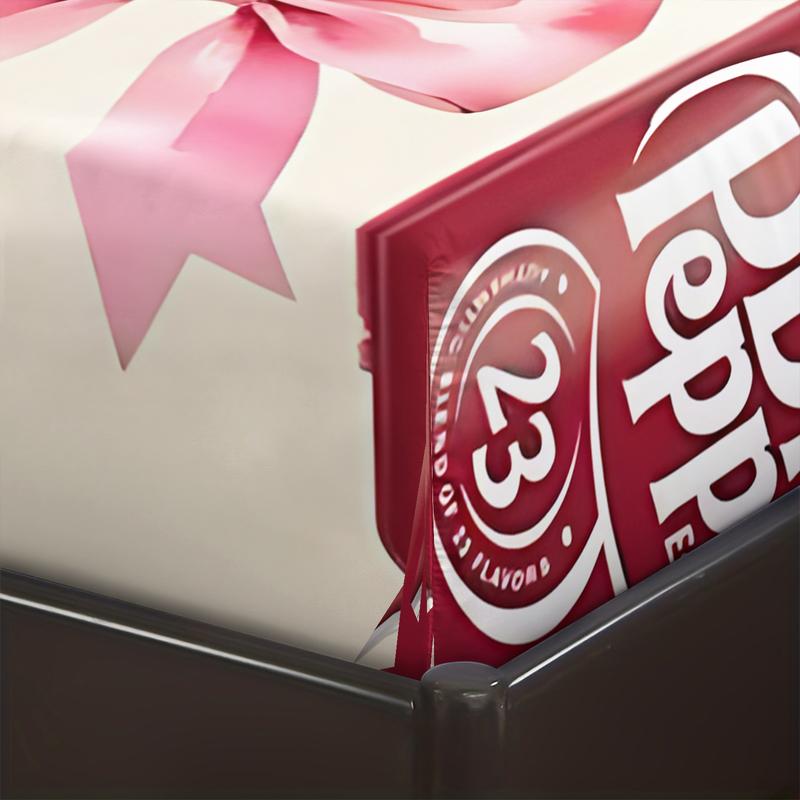 3Pcs Dr Pepper Inspired Fitted Sheet Set, Cute Red Soda Can and Pink Bow Pattern on Light Beige, Soft and Durable Fabric, Perfect for Trendy Bedroom Décor and Unique Gift Ideas!, Includes 1 Fitted Sheet and 2 Pillowcases with No Pillow Core