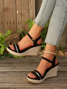 Ladies' wedge heel thick soled sandals, elegant single strap design with adjustable strap, fashionable shoes for women, comfortable for daily and vacation wear