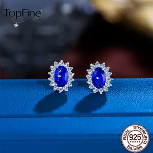 S925 Pure Silvery Advanced & Simple Earrings with Blue Synthetic Tanzanite, European and American High- grade&Elegant Oval Snow&Sun Flower Decor Floral Earrings, Versatile for Daily & Parties Use, Holiday and Anniversary Gifts, Valentine's Day Gift