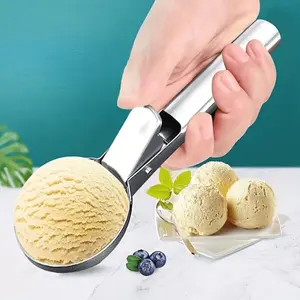 Two types of stainless steel ice cream scoops with triggers - Perfectly suitable for ice cream and jelly fruits, resistant to high-temperature dishwasher cleaning, with a comfortable grip