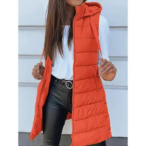 Women’s thick warm hooded vest, long-sleeved solid-color jacket, all-season casual streetwear, durable and fashionable jacket GARMENTARY