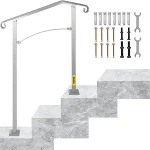 【fathersdaygift】VEVOR Outdoor Stair Railing, Fit 2 or 3 Steps Alloy Metal Handrailing, Front Porch Flexible Transitional Handrail, Arch Step Rail with Installation Kit, for Concrete or Wooden Stairs, Silver