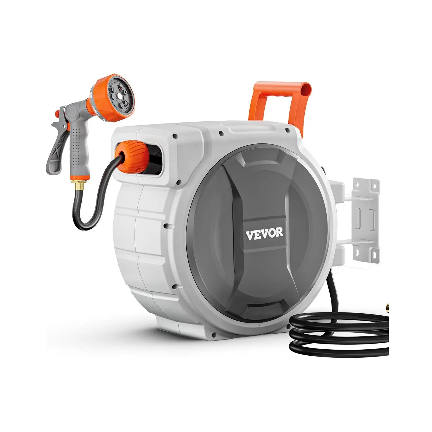 VEVOR Retractable Garden Hose Reel, 5/8 Inchx 100 ft Wall Mounted Hose Reel, Heavy Duty Garden Hose Reel with 9 Patterns Nozzle, Any Length Lock, Upgraded Slow Return System and 180Swivel Bracket