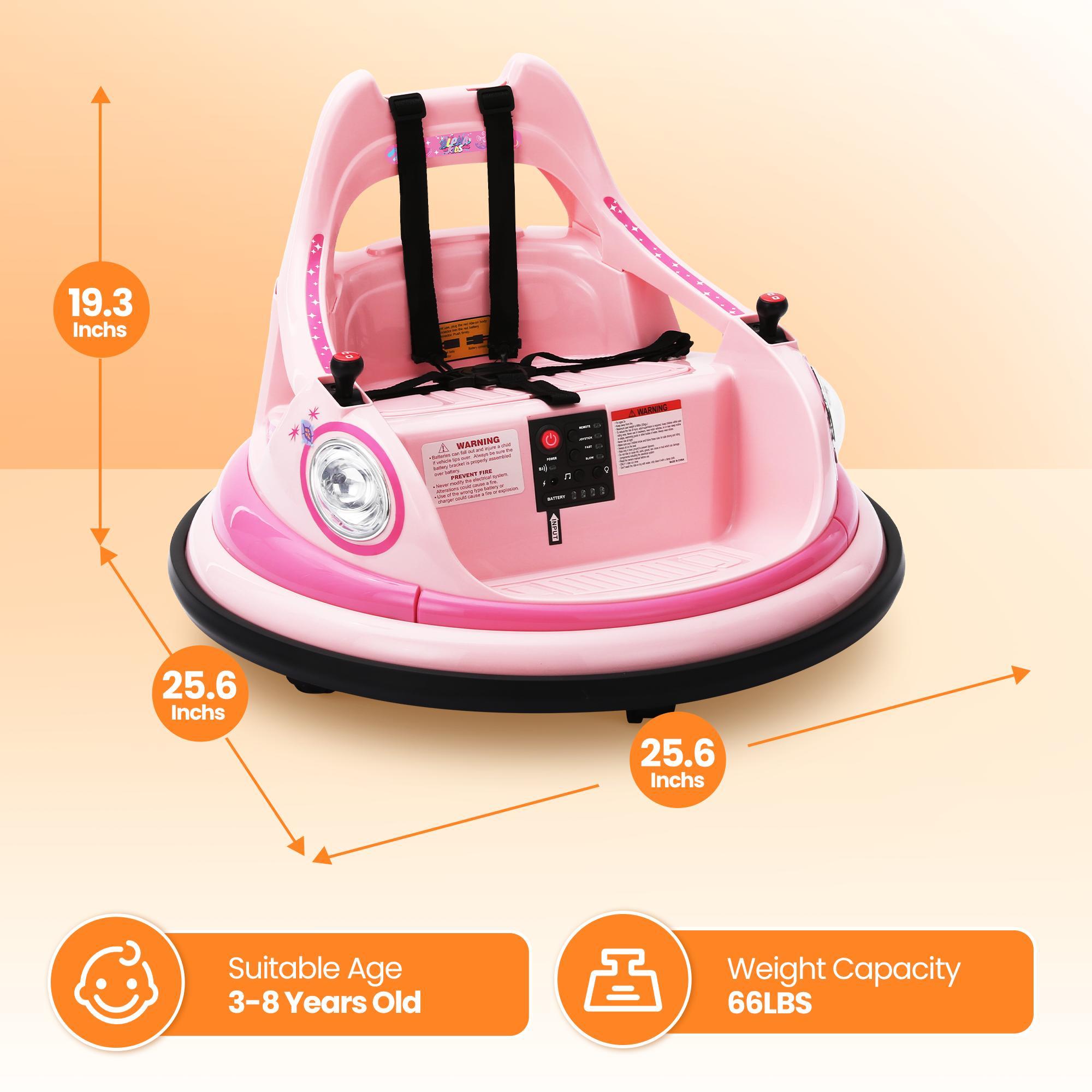 Sophia&William Bumper Car for Toddlers, 12 V Electric Ride On Car for Kids w/Parent Remote Control, 360° Spin, LED Lights & Music,DIY Stickers, for Boys & Girls