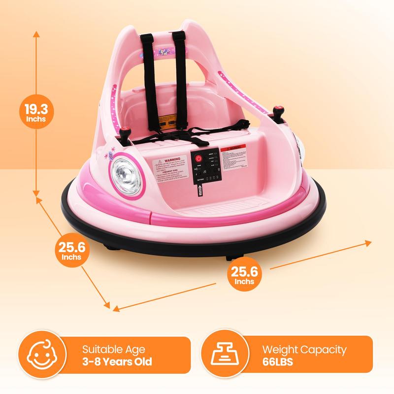 Sophia&William Bumper Car for Toddlers, 12 V Electric Ride On Car for Kids w/Parent Remote Control, 360° Spin, LED Lights & Music,DIY Stickers, for Boys & Girls