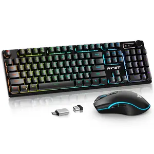NPET S21PRO Wireless Gaming Keyboard and Mouse Combo, LED Backlit Rechargeable 3000mAh Battery, Mechanical Feel Anti-ghosting Keyboard + 3200 Mice for PC Gamer (USB Receiver is Under The Mouse)