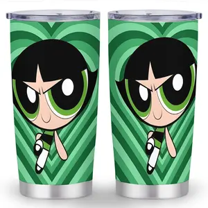 1pc THE POWERPUFF GIRLS 20 Oz 304 Stainless Steel Travel Tumbler with Lid and Straw, 12-Hour Thermal Insulation, Ideal for Drivers, Camping and Office, Perfect Holiday Gift