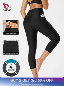 BALEAF Women's 20" High Waisted Swim Pants Long Swim Capris UPF50+ Swimsuit with Liner and Pockets Quick Dry Water Resistant Modest Tankini Bottoms Stretch Breathable Tummy Control Design for Swimming Beach Pool Summer Outdoor Multi Purpose #Summervibes