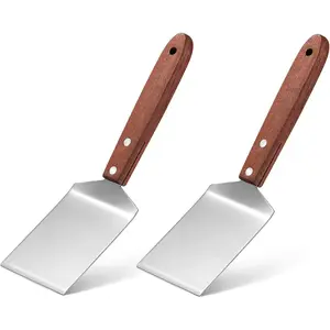 2-Pack Small Cookie Scraper Metal Stainless Steel Scraper with Wooden Handle Kitchen Cooking Chef Baking Scraper Turner, 2.5 x 8.2inch