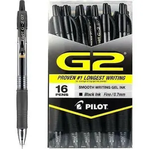 Pilot G2 Retractable Roller Ball Gel Pens, Black Color (Fine, 16 ct.)