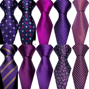 Fashion Silk Purple Solid Mens Wedding Tie Hanky Set Barry.Wang Designer Paisley Floral Neckties For Mens Gift Party Groom
