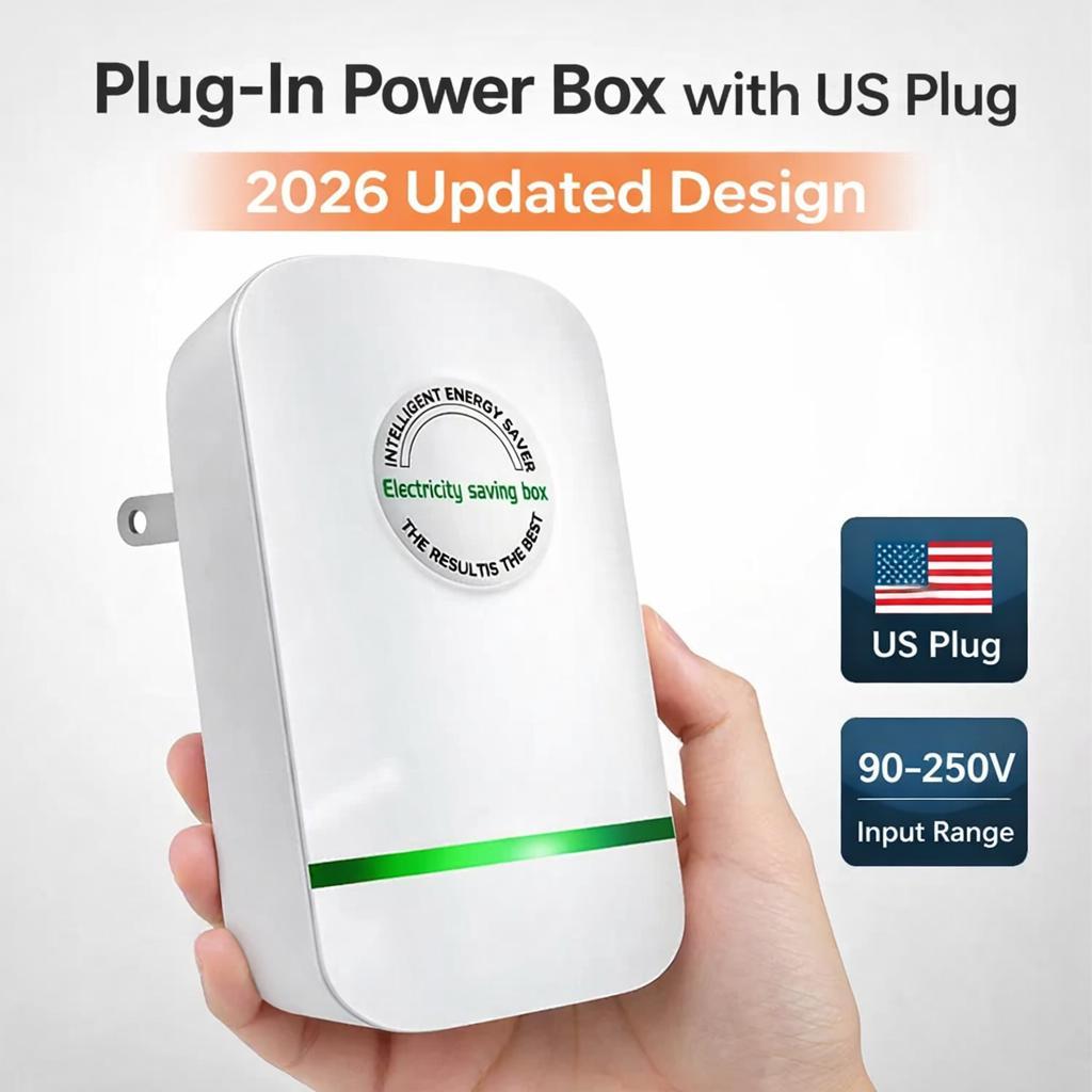 Plug-In Power Box with US Plug 2026 Updated Design, Compatible with 90–250V Input Range
