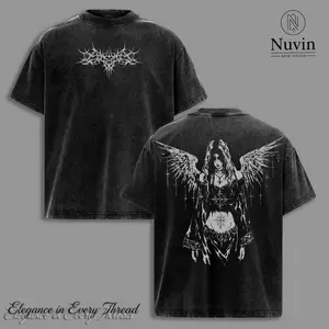 Y2K Gothic Angel Washed Hoodie, Sweatshirt Sad Angel T-Shirt – Dark Aesthetic Streetwear, Y2k Clothing, Menswear Oversized Tops, gym Clothing, Clothes gothic y2k, Vintage Mens