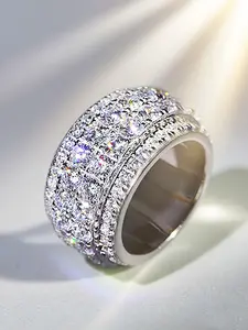 1PC Sparkle Glamorous Super Flash Hip Hop Zircon, Cubic Zirconia Wide Rings for Men Women Trendy Exquisite Engagement Wedding Promise Ring, Trendy Jewellery Accessories, Fashion Jewelry Party Daily Decor Accessories as Anniversary Christmas Gift