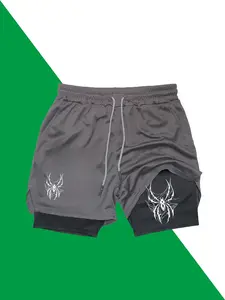 Two-piece double-layer casual sport shorts, lightweight and quick-drying with zipper pockets, breathable elastic waistband with drawstring, comfortable running training phone shorts, suitable for men's summer wear, Running Workout Shorts