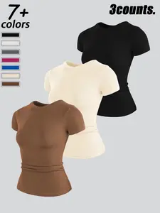 Women's High Elastic Seamless Fitted Short Sleeve T-Shirt, Yoga Wear Casual Quick Dry Fitness Top, Running Sportswear, Athletic Yoga Shirts