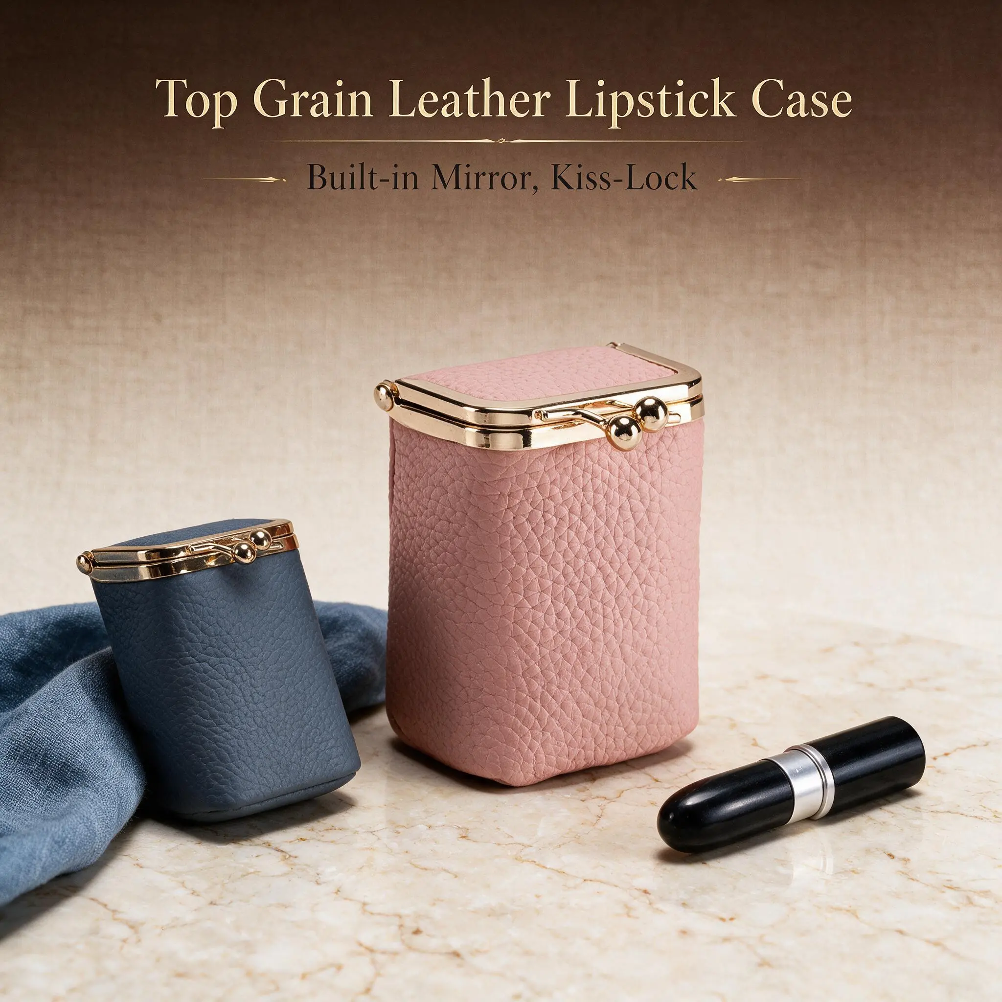 Premium Litchi Texture Leather Lipstick Organizer Portable Multi-use Desktop Storage Mini Box for Home Makeup Arrangement,Portable Mini Makeup Pouch for Women Travel Commute,Upright Cosmetic Storage Box for Lipsticks