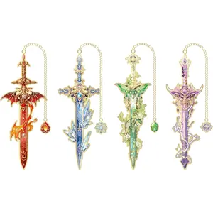 4pcs Fantasy Sword Bookmarks for Books, Journals, Planners - Cool Metal Book Markers for Reading Women & Men, Unique Book Marks Gifts for Book Lovers, Reading Accessories for Students & Adults & Kids