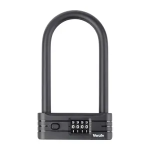 Venzio Bike Combination U Lock, Heavy Duty Anti Theft 4-Digit Resettable Code 12mm Shackle Bicycle Lock with 2mm PVC Coating, 4.88" x 8.58", Keyless Security U Lock for Scooter, Motorcycles, Gate