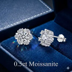 0.5ct Snowflake Halo Moissanite Stud Earrings | Diamond Alternative S925 Silver