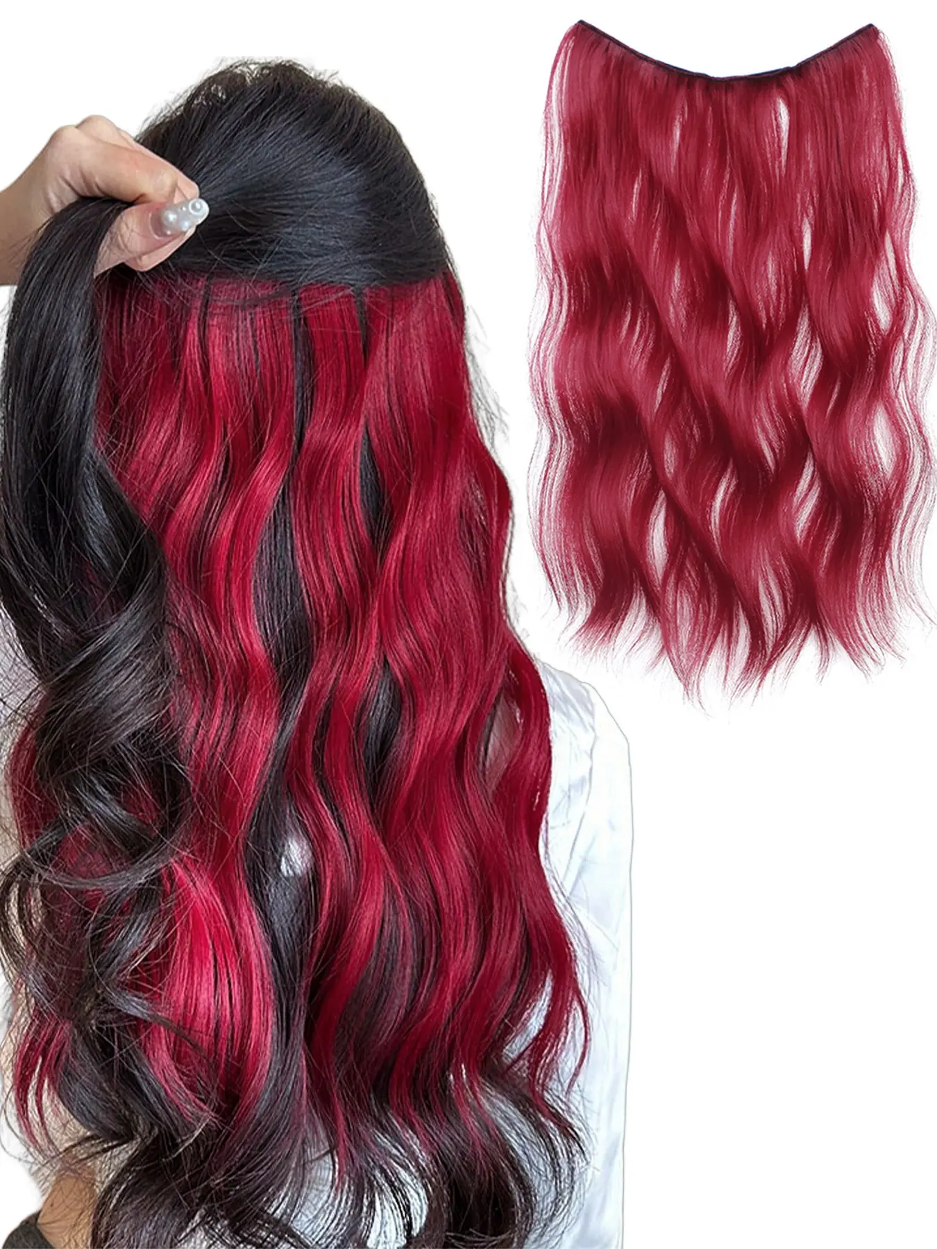 20 Inch Clip-In Hair Extensions, Synthetic Wig Piece Extension, Synthetic Fiber Hairpieces, Natural Wave Texture, Wavy, Suitable for Women and Girls, Perfect for Parties and Daily Use