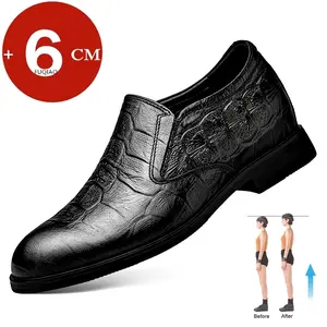 Dress Loafers Man Business Elevator Shoes Men Leather Shoes Lift Height Increase Insoles 6CM Classic Formal British Black
