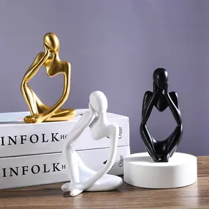 3PCS Mini Abstract Human Figurine Set Resin Craft Sculpture for Home Decor Living Room and Entranceway in Gold White Black and Sandstone color