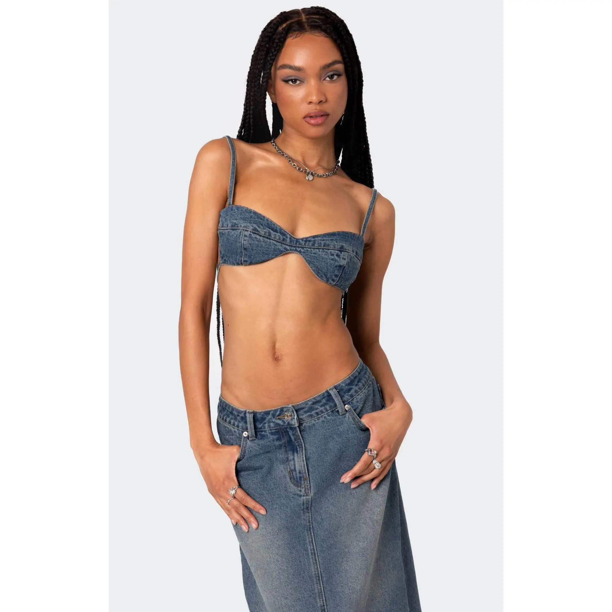 Edikted Women's Lassy Washed Denim Bralette Edikted Women's Lassy Washed Denim Bralette