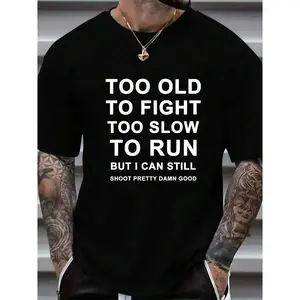 Men Slogan Printed Round Neck Short Sleeve Casual T-Shirt, Summer