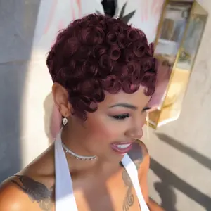 OPQHAIR Short Pixie Cut Curly Wigs for Black Women Natural Black Color Glueless Design Beginner Friendly  Wig with Bangs Lightweight Tangle-Free Soft Bouncy