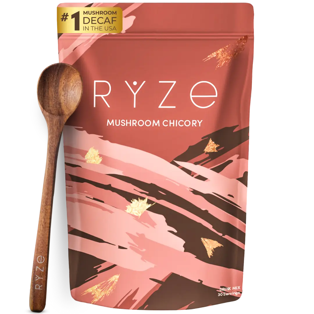 RYZE Mushroom Chicory with 6 Organic Adaptogenic Mushrooms, Keto Caffeine Free Decaf Coffee with Chicory Root for Energy, Focus, Digestion, Immunity w