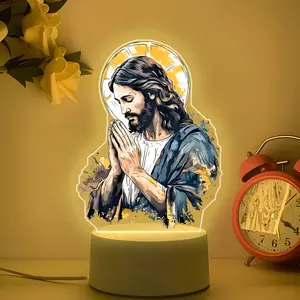Acrylic Jesus Prayer Night Light, USB Powered, Button Control Switch, Creative Desk and Bedroom Lamp, Festive Room Atmosphere, Warm, Nightlight For Bedroom, Led Night Light, Ambient Night Lamp