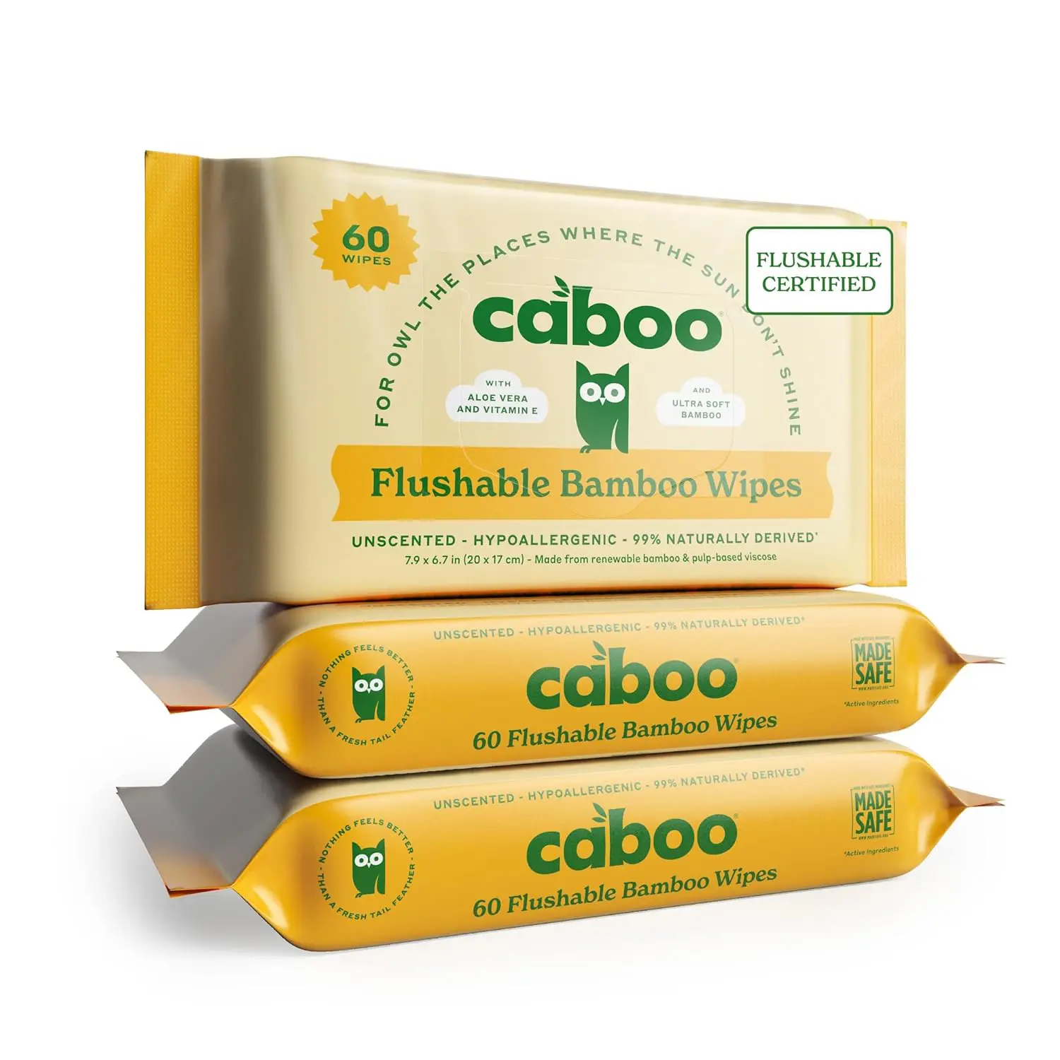 Caboo Tree Free Flushable Wipes, Certified Flushable, Septic Safe, Unscented Wipes for Adults made with Bamboo Viscose (Pack of 3, Total of 180)