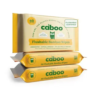 Caboo Tree Free Flushable Wipes, Certified Flushable, Septic Safe, Unscented Wipes for Adults made with Bamboo Viscose (Pack of 3, Total of 180)