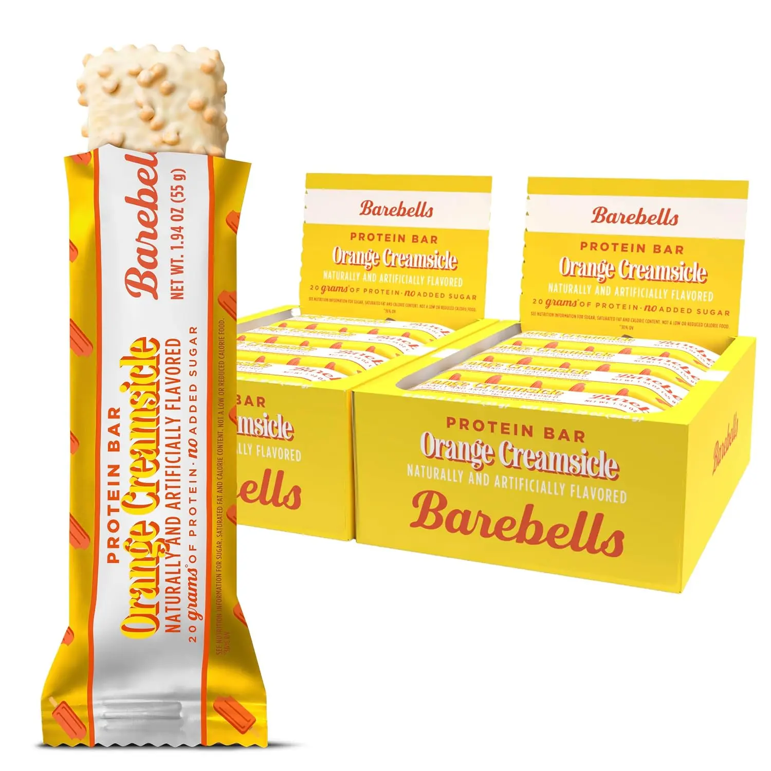Barebells Orange Creamsicle Protein Bar, 12 Count (2PACK), 20g Protein Per Bar, 55g Bar, No Added Sugar, High Protein Snack, Post Workout Snack