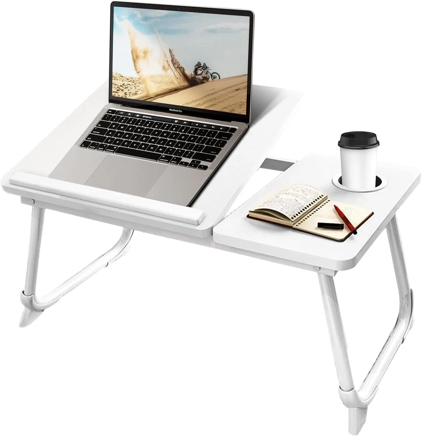 "Portable Bed Table & Foldable Lap Desk with Cup Holder – Adjustable Laptop Desk for Home Office Setup, Couch Workstation, Laptops, Writing, Studying, Reading, Breakfast in Bed, Sofa Tray Table"