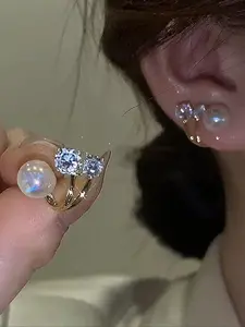 Rhinestone and Imitation Pearl Clip Earrings, Fashionable Earrings for Date Night and Vacation, Perfect Valentine's Day Gift Accessory