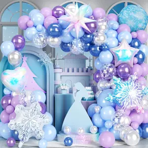 Frozen Snowflake Balloon Arch Kit with Blue, Purple & Silver for Winter Wonderland Birthday Decor