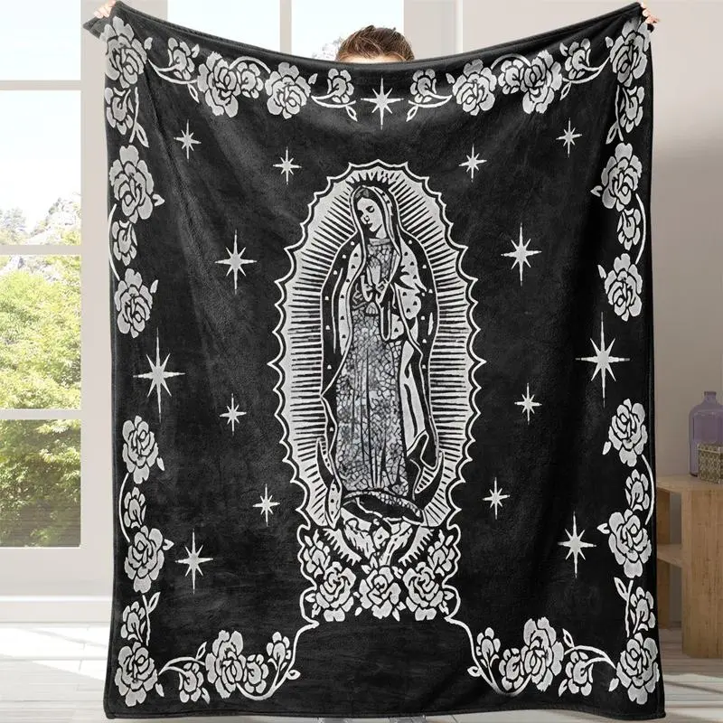 Our Lady Of Guadalupe Pattern Flannel Blanket,1Count Soft Warm Throw Blanket, Air-conditionedRoom Blanket, Warm Nap Blanket for HomeOffice Travel Camping