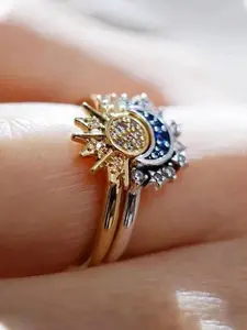 Sun Moon Day Night Star Ring Set, Couple Stackable Jewelry, Fashion Accessory for Parties, Daily Wear, Perfect Gift for Holidays